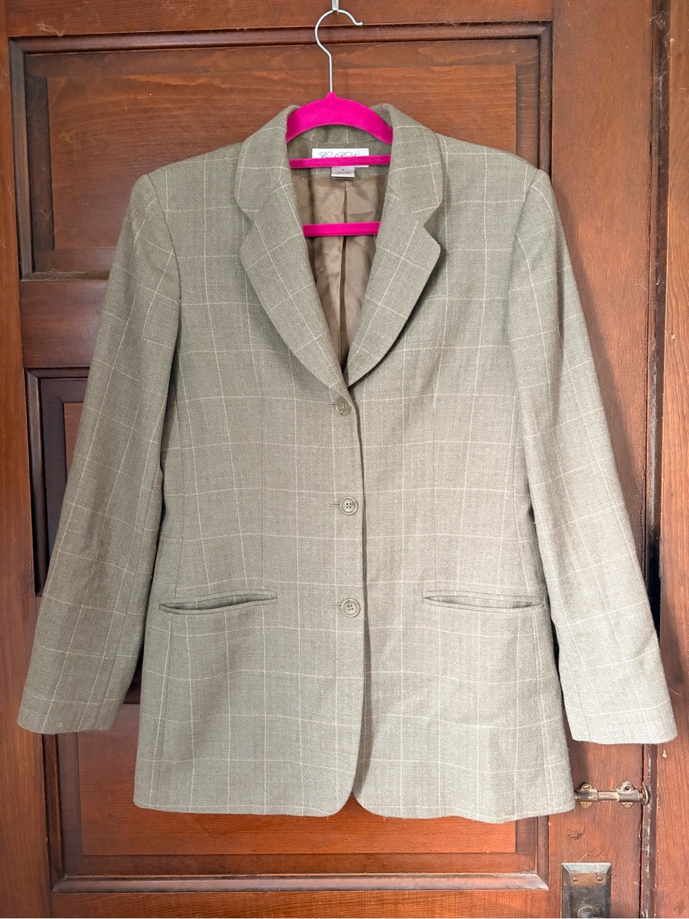 Brooks Brothers Taupe Windowpane Wool Blazer